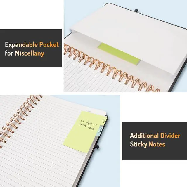 Alt view image 7 of 7 - A4 Lined Spiral Journal Notebook with 300 Numbered Pages, 11" X 8.5" Thick Journals for Writing with 100GSM Paper, Hardcover Notebooks with Contents for Work, School, Black