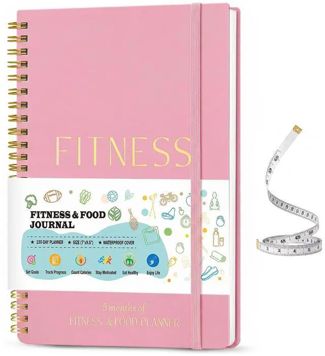 Main image of Fitness Food Journal for Women - Workout & Wellness Planner 150-day Notebook with Measuring Tape: Undated Pink for Diet Exercise Tracker (9.5*7)
