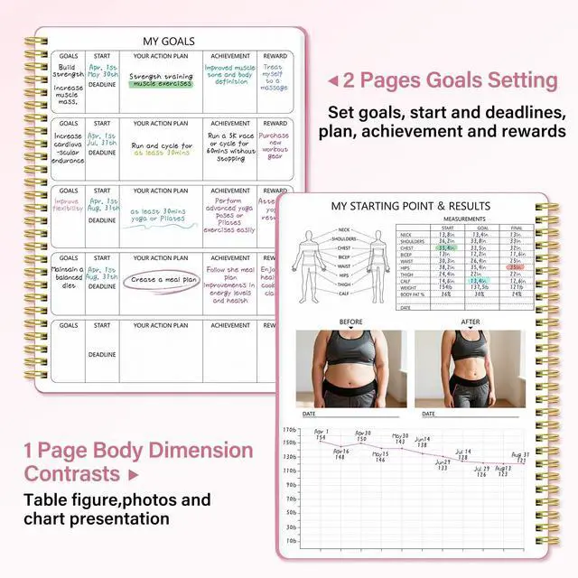 Alt view image 2 of 7 - Fitness Food Journal for Women - Workout & Wellness Planner 150-day Notebook with Measuring Tape: Undated Pink for Diet Exercise Tracker (9.5*7)
