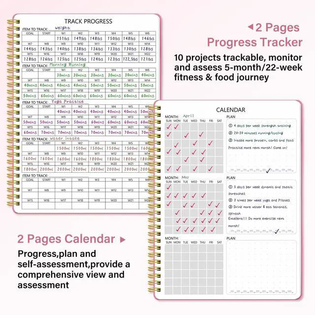 Alt view image 3 of 7 - Fitness Food Journal for Women - Workout & Wellness Planner 150-day Notebook with Measuring Tape: Undated Pink for Diet Exercise Tracker (9.5*7)