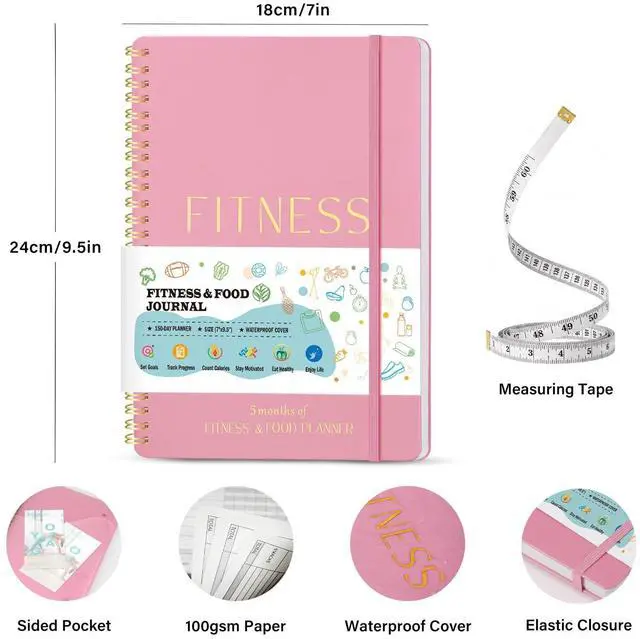 Alt view image 5 of 7 - Fitness Food Journal for Women - Workout & Wellness Planner 150-day Notebook with Measuring Tape: Undated Pink for Diet Exercise Tracker (9.5*7)
