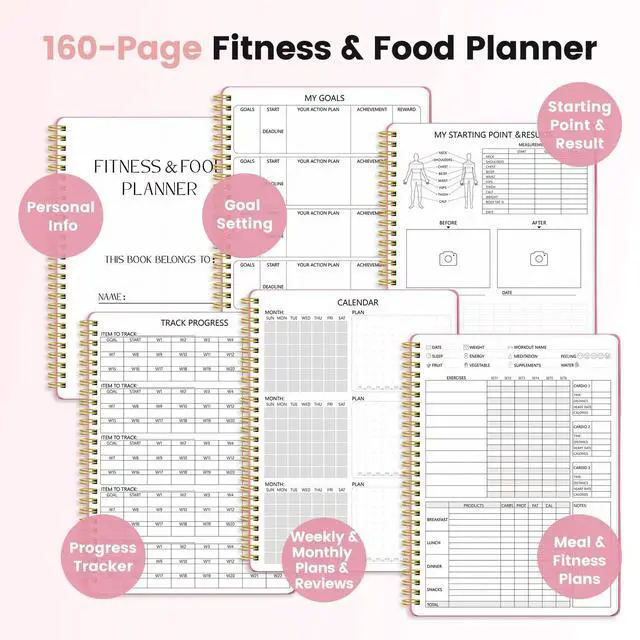 Alt view image 6 of 7 - Fitness Food Journal for Women - Workout & Wellness Planner 150-day Notebook with Measuring Tape: Undated Pink for Diet Exercise Tracker (9.5*7)