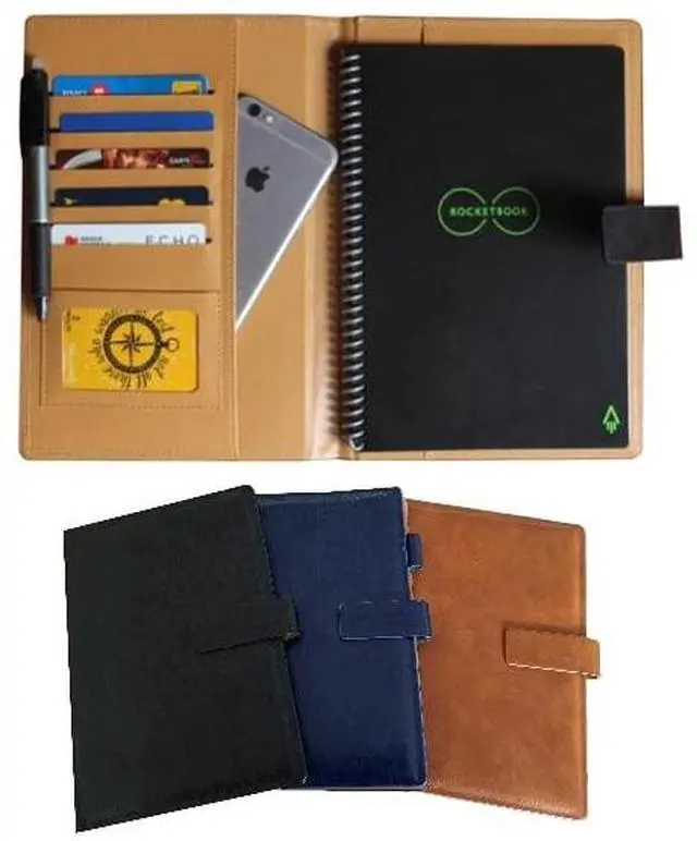 Main image of Hard PU leather Cover For The Rocketbook Everlast Executive-Letter Size,black/dark brown, Leather Fabric, Pen Loop Holder/Phone Pocket/fits A4-A5,Magnet Strap (Executive Size, Black)