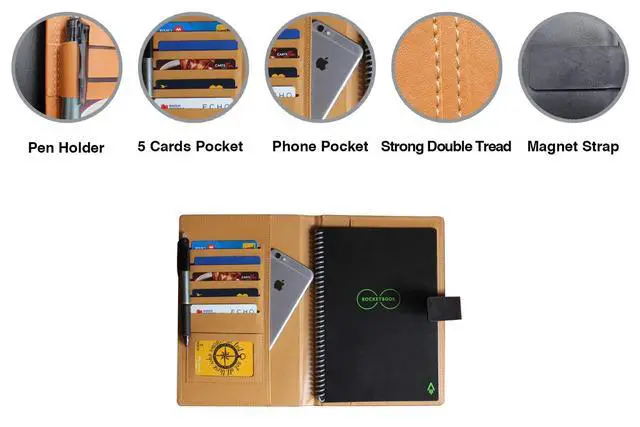 Alt view image 5 of 7 - Hard PU leather Cover For The Rocketbook Everlast Executive-Letter Size,black/dark brown, Leather Fabric, Pen Loop Holder/Phone Pocket/fits A4-A5,Magnet Strap (Executive Size, Black)