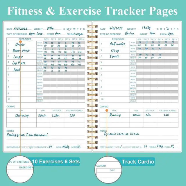 Alt view image 3 of 7 - Fitness Journal for Women & Men - A5 Workout Journal/Planner Daily Exercise Log Book to Weight Loss, Gym, Muscle Gain, Bodybuilding Progress - Daily Personal Health & Wellness Tracker, Spiral-Bound,