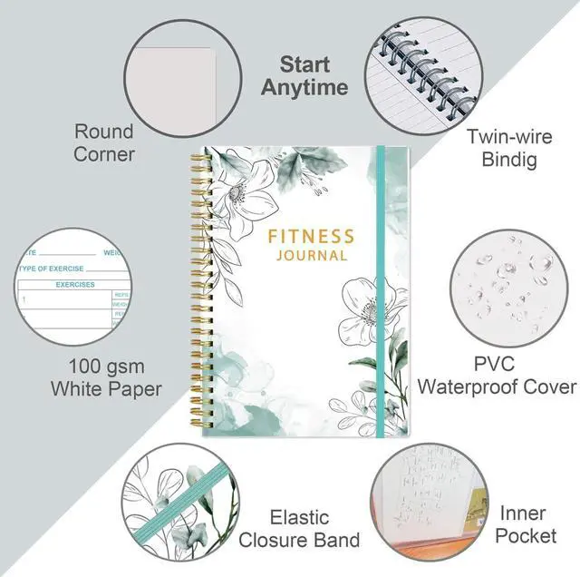 Alt view image 2 of 7 - Fitness Journal for Women & Men - A5 Workout Journal/Planner Daily Exercise Log Book to Weight Loss, Gym, Muscle Gain, Bodybuilding Progress - Daily Personal Health & Wellness Tracker, Spiral-Bound,