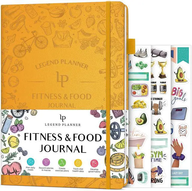 Main image of Fitness & Food Journal Nutrition & Workout Planner with Exercise Calendar & Nutrient Tracker Gym Training & Diet Log Book for Women & Men Lasts 3 Months, 7.5'x10' (Amber Yellow)
