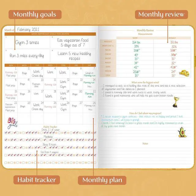Alt view image 4 of 6 - Fitness & Food Journal Nutrition & Workout Planner with Exercise Calendar & Nutrient Tracker Gym Training & Diet Log Book for Women & Men Lasts 3 Months, 7.5'x10' (Amber Yellow)