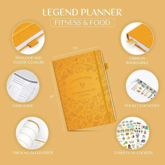 Alt view image 2 of 6 - Fitness & Food Journal Nutrition & Workout Planner with Exercise Calendar & Nutrient Tracker Gym Training & Diet Log Book for Women & Men Lasts 3 Months, 7.5'x10' (Amber Yellow)