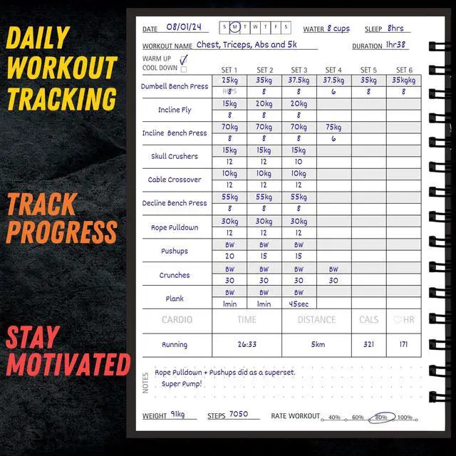 Alt view image 3 of 7 - Workout Journal (A5) - Hardback Leather PU Workout Tracker (128 Workouts) - Set Goals & Track Progress | Premium Fitness Journal & Log Book by Gorilla Fit