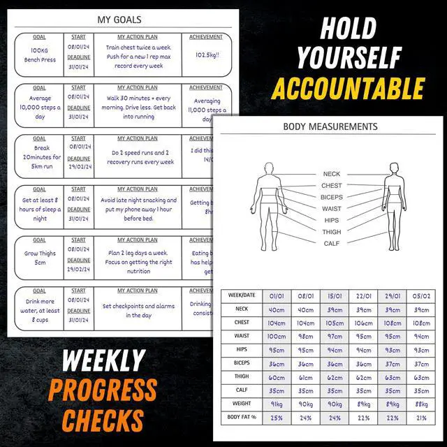Alt view image 4 of 7 - Workout Journal (A5) - Hardback Leather PU Workout Tracker (128 Workouts) - Set Goals & Track Progress | Premium Fitness Journal & Log Book by Gorilla Fit