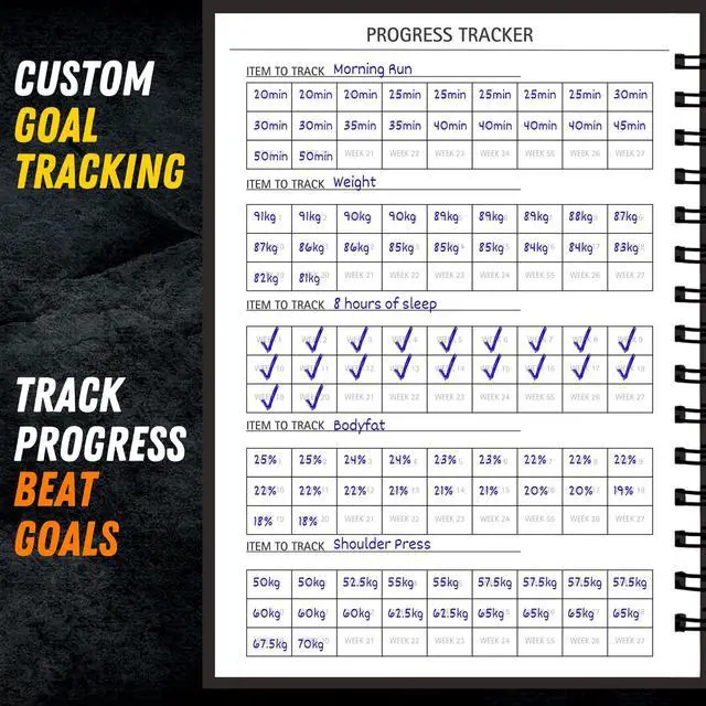 Alt view image 5 of 7 - Workout Journal (A5) - Hardback Leather PU Workout Tracker (128 Workouts) - Set Goals & Track Progress | Premium Fitness Journal & Log Book by Gorilla Fit