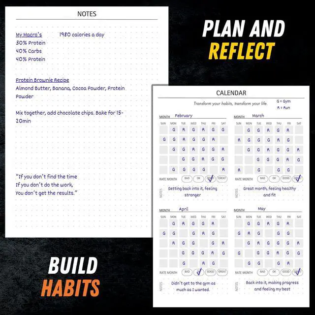 Alt view image 6 of 7 - Workout Journal (A5) - Hardback Leather PU Workout Tracker (128 Workouts) - Set Goals & Track Progress | Premium Fitness Journal & Log Book by Gorilla Fit