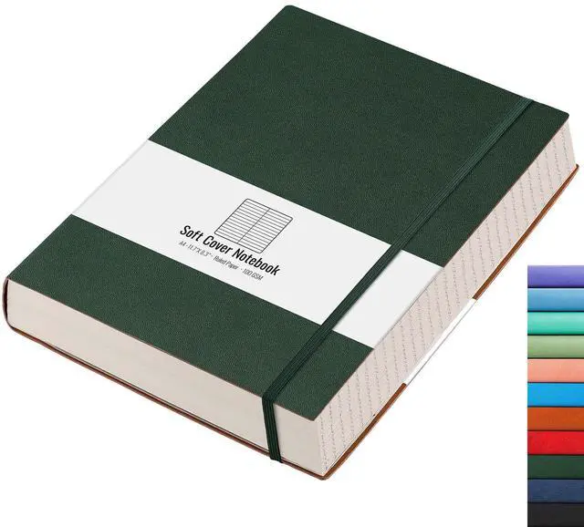 Main image of Large A4 Notebook College Ruled - 320 Pages Thick Journal for Women and Men, 8.5''×11'', 100gsm Thick Lined Paper, Leather Softcover, for Writing Work School - Green