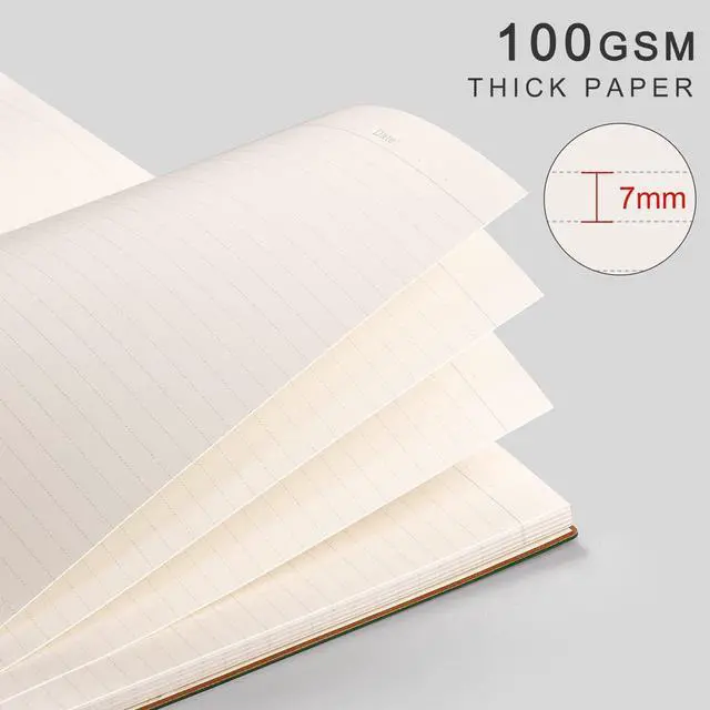 Alt view image 3 of 7 - Large A4 Notebook College Ruled - 320 Pages Thick Journal for Women and Men, 8.5''×11'', 100gsm Thick Lined Paper, Leather Softcover, for Writing Work School - Green