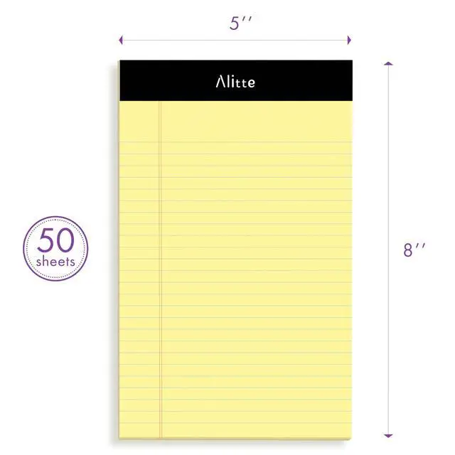 Alt view image 3 of 6 - Yellow Legal Notepads 5x8, Pack of 6 - Perforated Narrow Ruled Writing Pad - Premium Thick Paper, No Ink Bleeding - Blank Legal Pads For Home, Office, School, Business - 50 Sheets Per Notebook