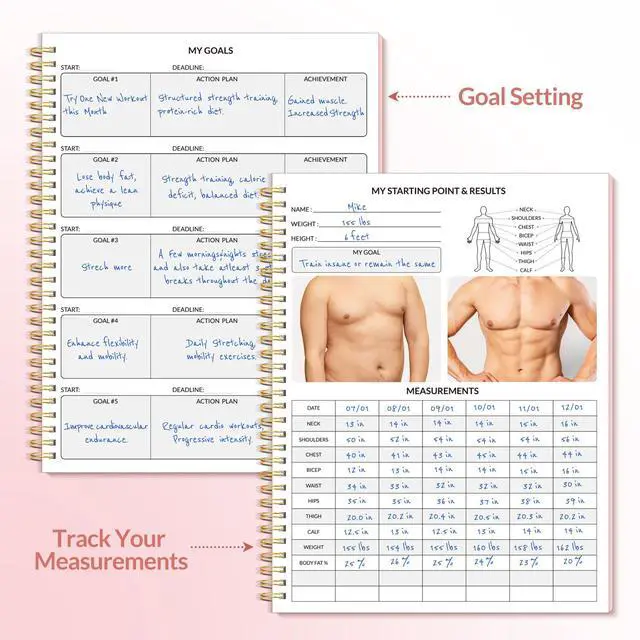 Alt view image 3 of 7 - Fitness Journal Workout Planner for Women & Men, A4 (8.5" x 11") Workout Journal Log Book Planner Gift for Track Gym Essentials, Home Workouts, Track Progress, Achieve Wellness Goals, Pink