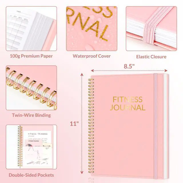 Alt view image 6 of 7 - Fitness Journal Workout Planner for Women & Men, A4 (8.5" x 11") Workout Journal Log Book Planner Gift for Track Gym Essentials, Home Workouts, Track Progress, Achieve Wellness Goals, Pink