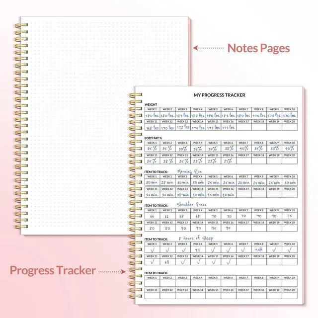 Alt view image 5 of 7 - Fitness Journal Workout Planner for Women & Men, A4 (8.5" x 11") Workout Journal Log Book Planner Gift for Track Gym Essentials, Home Workouts, Track Progress, Achieve Wellness Goals, Pink