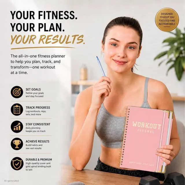 Alt view image 2 of 7 - Fitness Planner Workout Journal, Undated Gym Workout Log Book 6 x 8.2 Inch, Hardcover with Metal Corners Exercise Notebook for Men Women Weight Loss Body Building Home Gym