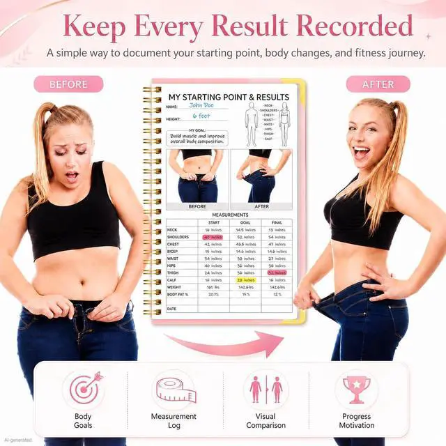 Alt view image 5 of 7 - Fitness Planner Workout Journal, Undated Gym Workout Log Book 6 x 8.2 Inch, Hardcover with Metal Corners Exercise Notebook for Men Women Weight Loss Body Building Home Gym