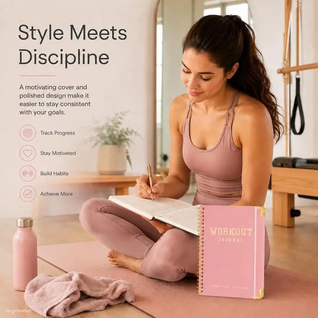 Alt view image 3 of 7 - Fitness Planner Workout Journal, Undated Gym Workout Log Book 6 x 8.2 Inch, Hardcover with Metal Corners Exercise Notebook for Men Women Weight Loss Body Building Home Gym