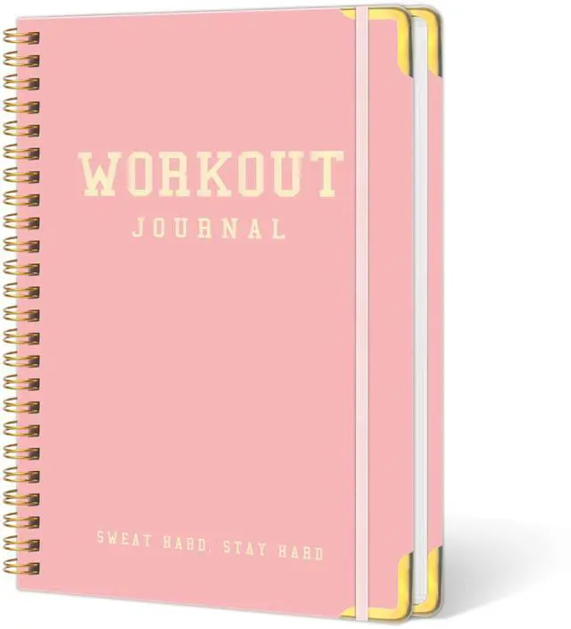 Main image of Fitness Planner Workout Journal, Undated Gym Workout Log Book 6 x 8.2 Inch, Hardcover with Metal Corners Exercise Notebook for Men Women Weight Loss Body Building Home Gym