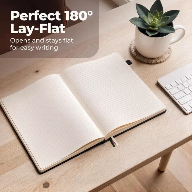 Alt view image 5 of 7 - Classic Lined Journal Notebook 8.5x11" A4 Hardcover Leather - Black - 200 Pages College Ruled Large with Sticky Tabs, Pockets, and Pen Loop for Writing and Journaling - Big Hardback Men and Women