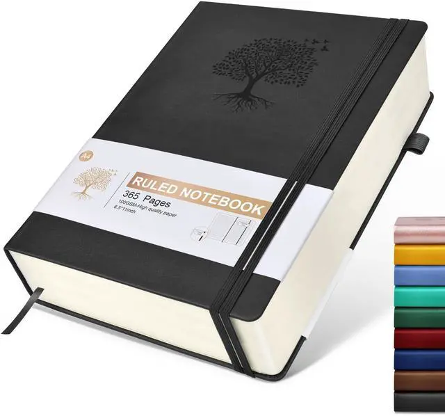 Main image of Lined Journal Notebook, 365 Pages A4 Large Journals for Writing Ruled Notebook, Hardcover Leather Journal for Women Men, Daily Notebook for Work, Note Taking, 100Gsm Thick Paper (8.5" x 11" Blcak)