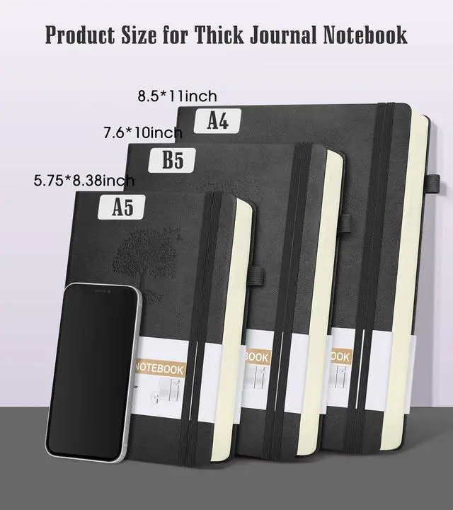 Alt view image 2 of 6 - Lined Journal Notebook, 365 Pages A4 Large Journals for Writing Ruled Notebook, Hardcover Leather Journal for Women Men, Daily Notebook for Work, Note Taking, 100Gsm Thick Paper (8.5" x 11" Blcak)