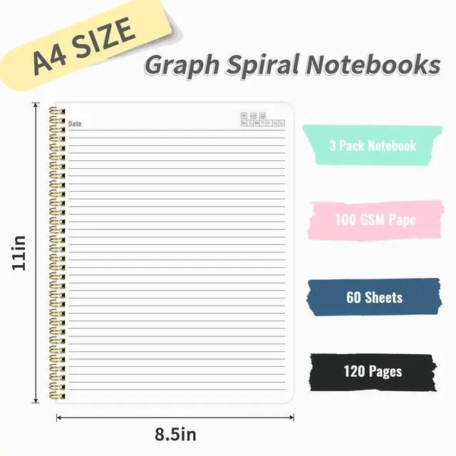 Alt view image 2 of 7 - Lined Spiral Notebook A4 Hard Cover Notebook 8.5" x 11", Black College Ruled Notebook for Work, 120 Pages 100GSM Large Thick Paper Writing Journal for Women & Men