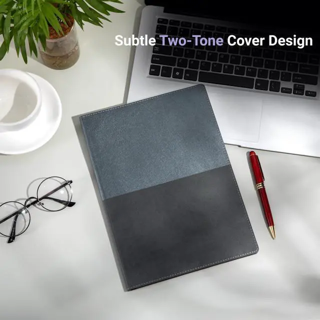 Alt view image 2 of 7 - College Ruled Notebook, A4 Color-Block Softcover PU Leather Notebook for Work, Lined Notebook Journal for Women & Men, 112 Pages, 100 GSM Thick Paper, Lay Flat, Large Notebooks for School, Black