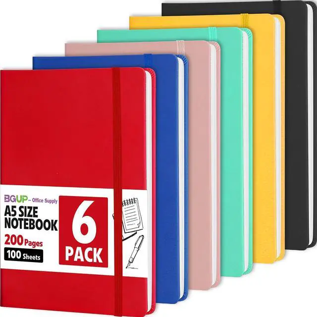 Main image of 6 Pack Lined Journal Notebook for Work, 200 Pages, Medium 5.5" x 8.3", A5 College Ruled Notebook, 6 Colors, Hardcover Journaling Notebooks for Writing, Note Taking