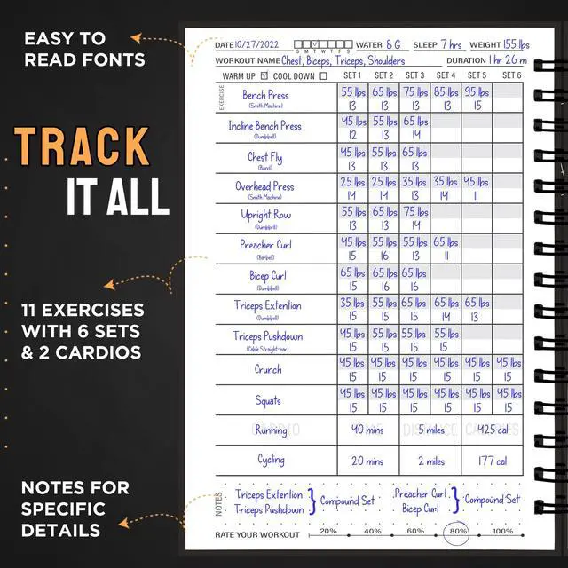 Alt view image 3 of 7 - Hardcover Fitness Journal Workout Planner for Men & Women - A5 Sturdy Workout Log Book to Track Gym & Home Workouts - Green