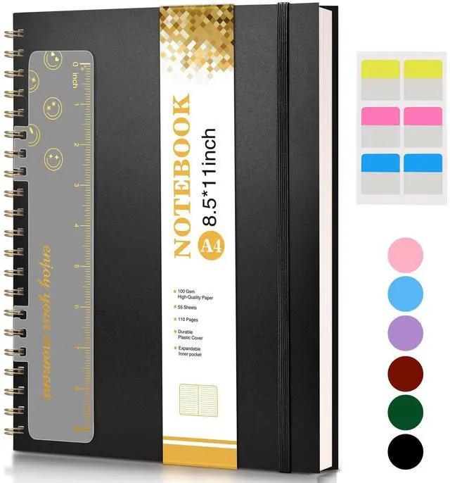 Main image of Spiral Notebook Journal 8.5 x 11, A4 Large Notebooks for Women Men, College Ruled Lined Journal, 100 GSM Paper, Plastic Hardcover Spiral Bound Journals for Work School Note Taking Business, Black