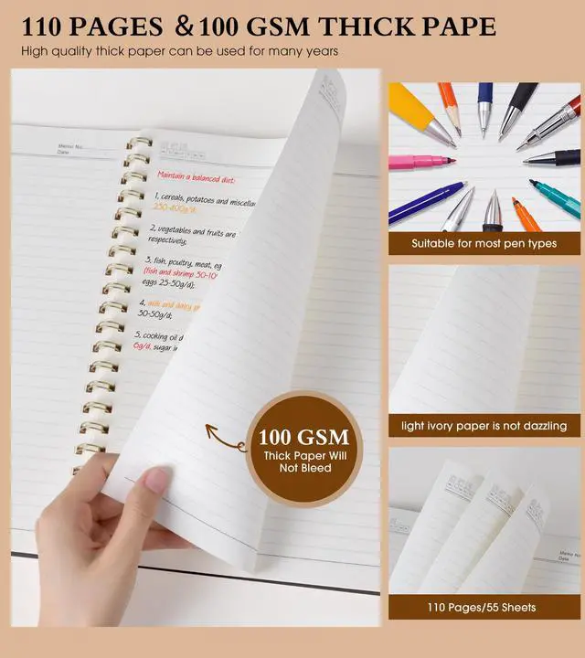 Alt view image 4 of 7 - Spiral Notebook Journal 8.5 x 11, A4 Large Notebooks for Women Men, College Ruled Lined Journal, 100 GSM Paper, Plastic Hardcover Spiral Bound Journals for Work School Note Taking Business, Black
