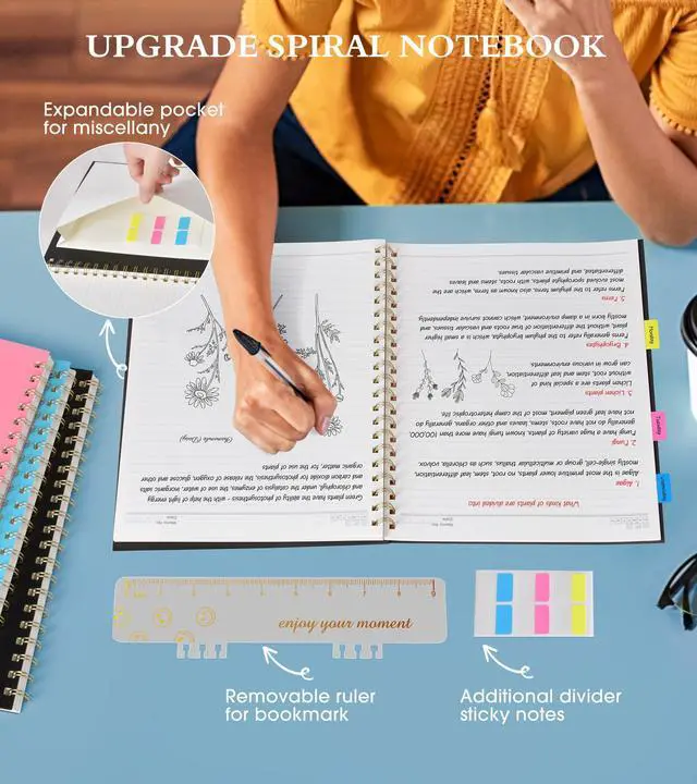 Alt view image 5 of 7 - Spiral Notebook Journal 8.5 x 11, A4 Large Notebooks for Women Men, College Ruled Lined Journal, 100 GSM Paper, Plastic Hardcover Spiral Bound Journals for Work School Note Taking Business, Black