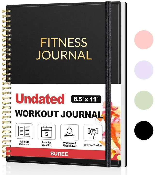 Main image of Fitness Journal Workout Planner for Women & Men, A4 (8.5" x 11") Workout Journal Log Book Planner Gift for Track Gym Essentials, Home Workouts, Track Progress, Achieve Wellness Goals, Black
