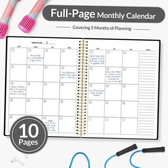 Alt view image 4 of 7 - Fitness Journal Workout Planner for Women & Men, A4 (8.5" x 11") Workout Journal Log Book Planner Gift for Track Gym Essentials, Home Workouts, Track Progress, Achieve Wellness Goals, Black