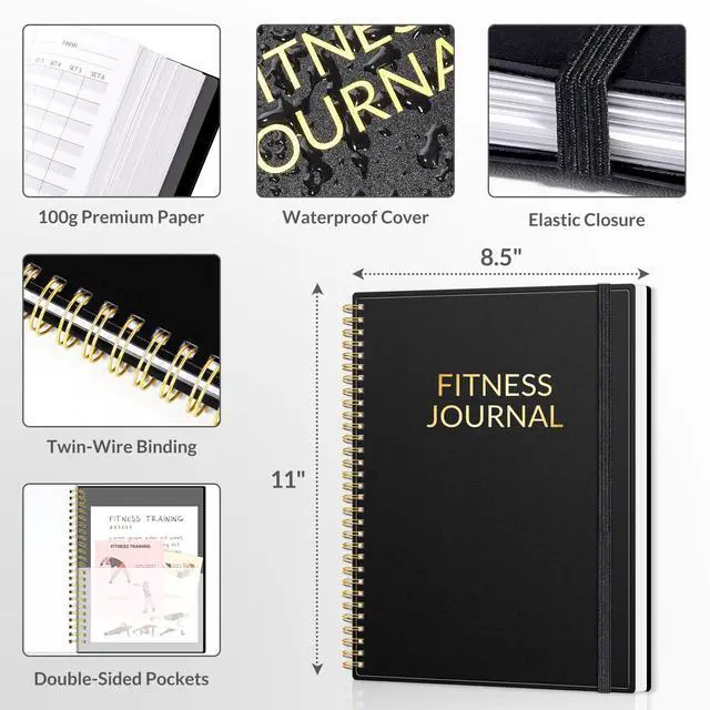 Alt view image 6 of 7 - Fitness Journal Workout Planner for Women & Men, A4 (8.5" x 11") Workout Journal Log Book Planner Gift for Track Gym Essentials, Home Workouts, Track Progress, Achieve Wellness Goals, Black