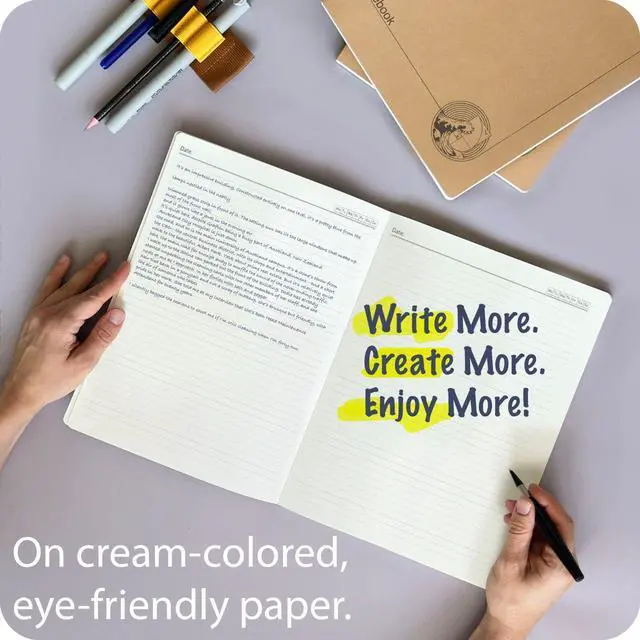 Alt view image 2 of 7 - A4 Lined Notebook Set 4 Pack Rulled Paper Journals, 100 Pages, 100gsm, Lay Flat, Eco-Friendly, 8.5x11 Hardcover Look for School, Office & Students