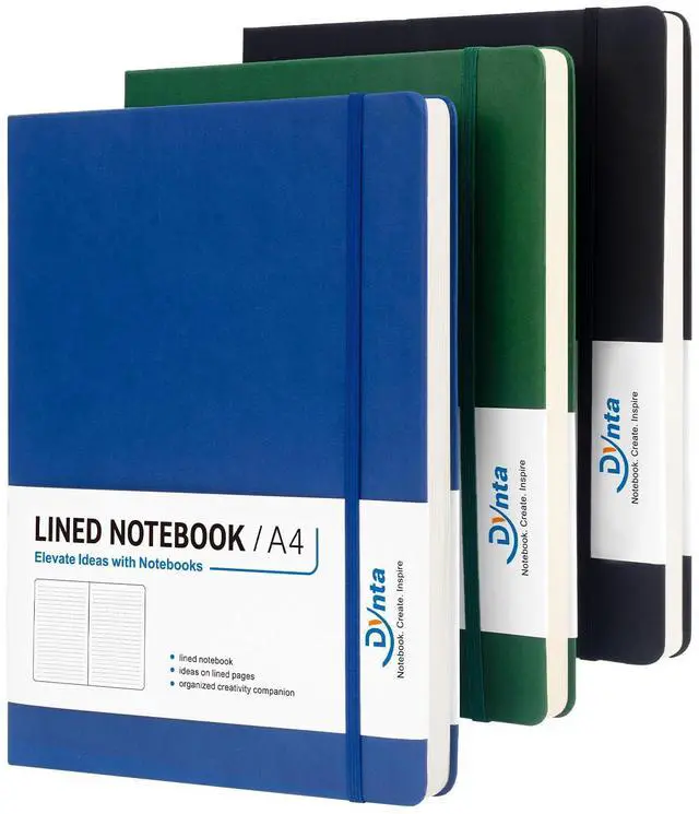 Main image of A4 Lined Journal Notebooks 3 Pack 8.5" x 11" Leather Hardcover Journals 200 Pages/100 Sheets Large Notebooks for Work, Journaling, Note Taking (Black, Green, Blue)