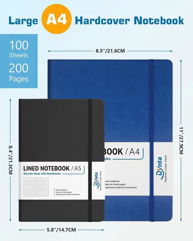 Alt view image 2 of 7 - A4 Lined Journal Notebooks 3 Pack 8.5" x 11" Leather Hardcover Journals 200 Pages/100 Sheets Large Notebooks for Work, Journaling, Note Taking (Black, Green, Blue)