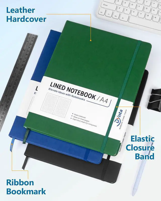 Alt view image 3 of 7 - A4 Lined Journal Notebooks 3 Pack 8.5" x 11" Leather Hardcover Journals 200 Pages/100 Sheets Large Notebooks for Work, Journaling, Note Taking (Black, Green, Blue)