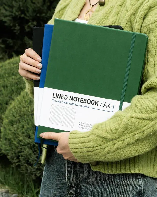 Alt view image 6 of 7 - A4 Lined Journal Notebooks 3 Pack 8.5" x 11" Leather Hardcover Journals 200 Pages/100 Sheets Large Notebooks for Work, Journaling, Note Taking (Black, Green, Blue)
