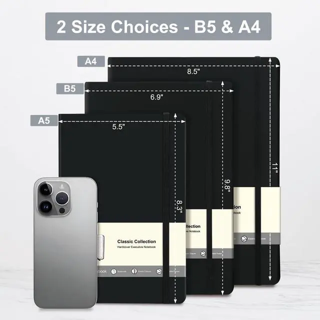 Alt view image 3 of 7 - 3 Pack A4 Lined Journal Notebooks, 208 Pages, Large Size-8.5" x 11", Black, Hardcover Journaling Notebooks for Men & Women- Fits for Office, Business, School, Notes Taking & Writing