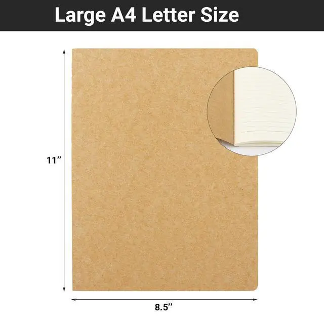 Alt view image 2 of 7 - Notebook Journal, 6 Pack A4 11" x 8-1/2", 40 Sheets/ 80 Pages, 100gsm Thick Paper, College Ruled Notebooks Brown in Bulk, Line Journals Letter Size for Note Taking Taking Composition