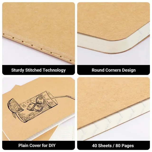 Alt view image 5 of 7 - Notebook Journal, 6 Pack A4 11" x 8-1/2", 40 Sheets/ 80 Pages, 100gsm Thick Paper, College Ruled Notebooks Brown in Bulk, Line Journals Letter Size for Note Taking Taking Composition