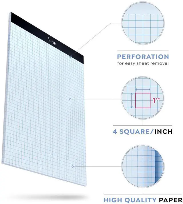 Alt view image 2 of 6 - Graph Paper Pad, Pack of 12, White Letter Size - 4x4 Quad Grid Paper, Easy-Tear Perforations, 8.5 x 11 Cardboard Backing - Graph Notepads for School, Office -50 Sheets per Pad