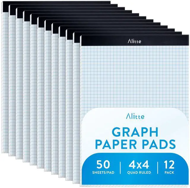 Main image of Graph Paper Pad, Pack of 12, White Letter Size - 4x4 Quad Grid Paper, Easy-Tear Perforations, 8.5 x 11 Cardboard Backing - Graph Notepads for School, Office -50 Sheets per Pad
